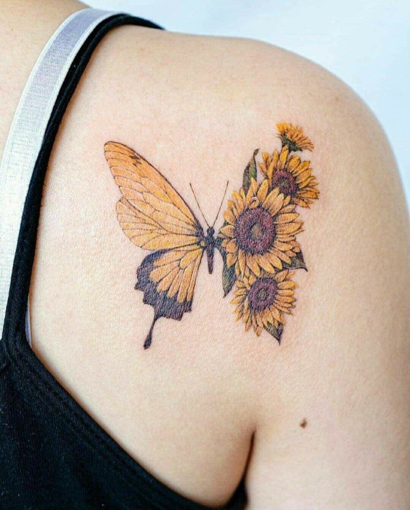 Girasoles y mariposas - tatuaje