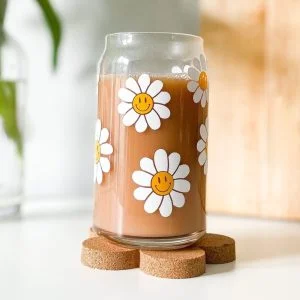 vaso con tapa y cañita flor sonriente