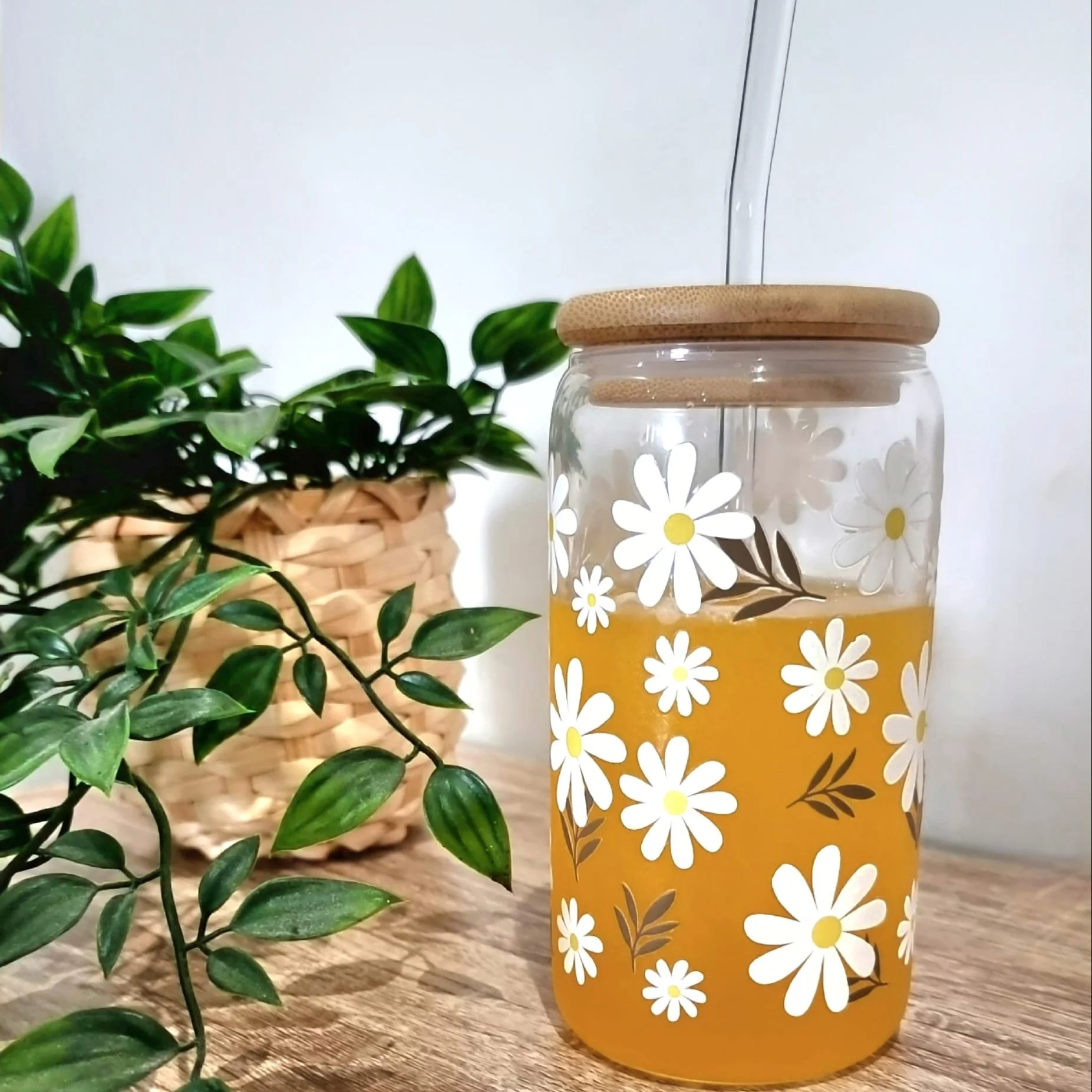 Vaso con tapa margaritas