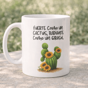 Taza fuerte como un cactus radiante como un girasol