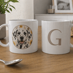 Taza ilustración mascota con inicial 🐶