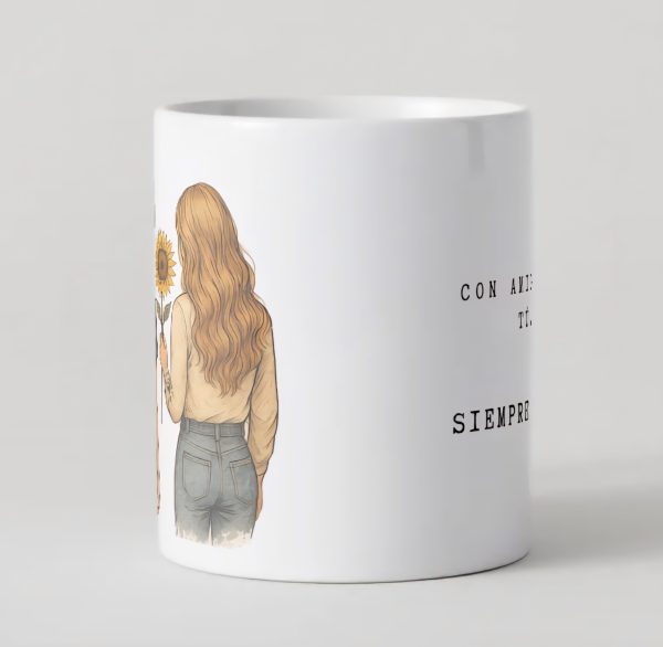 Taza amigas como tu con ilustración y girasoles