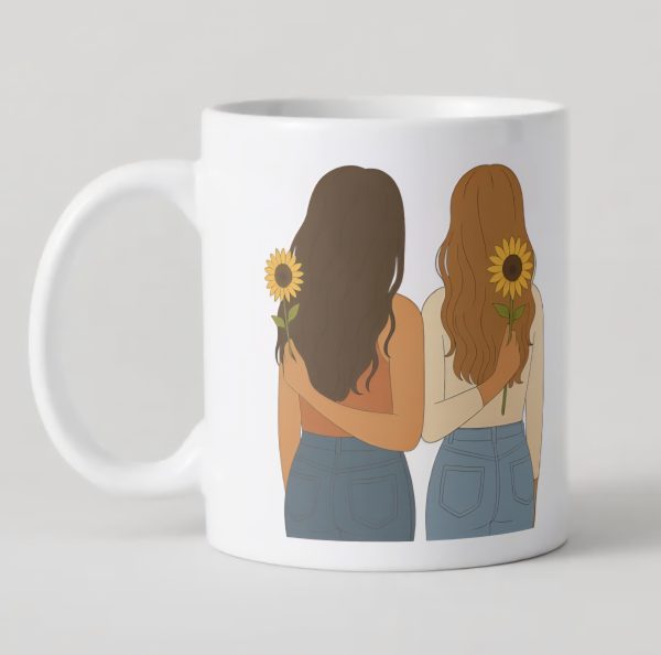 Taza mejores amigas - ilustración de chicas con girasoles