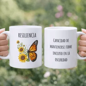 taza resiliencia girasol y mariposa diseño motivacional superacion
