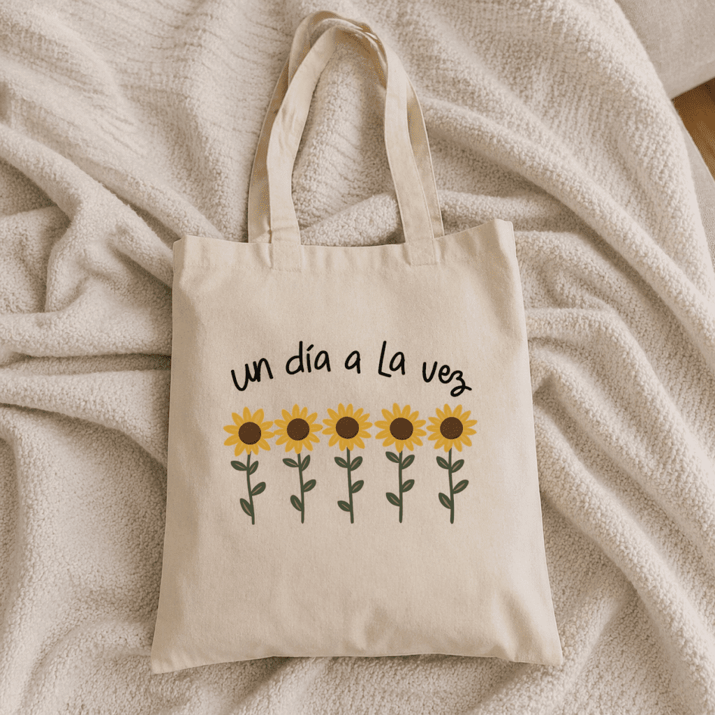 Tote bag un día a la vez girasoles - bolsa de tela con frase y girasoles