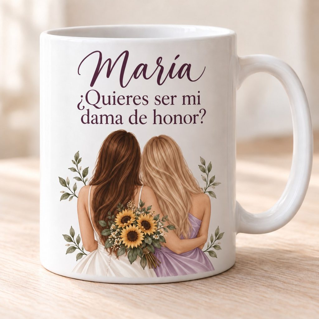 Taza novia y dama de honor personalizada