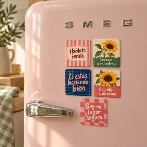 Pack de 5 imanes con frases bonitas y girasoles