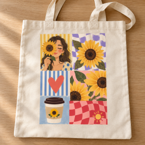 Tote bag Collage de girasoles y café
